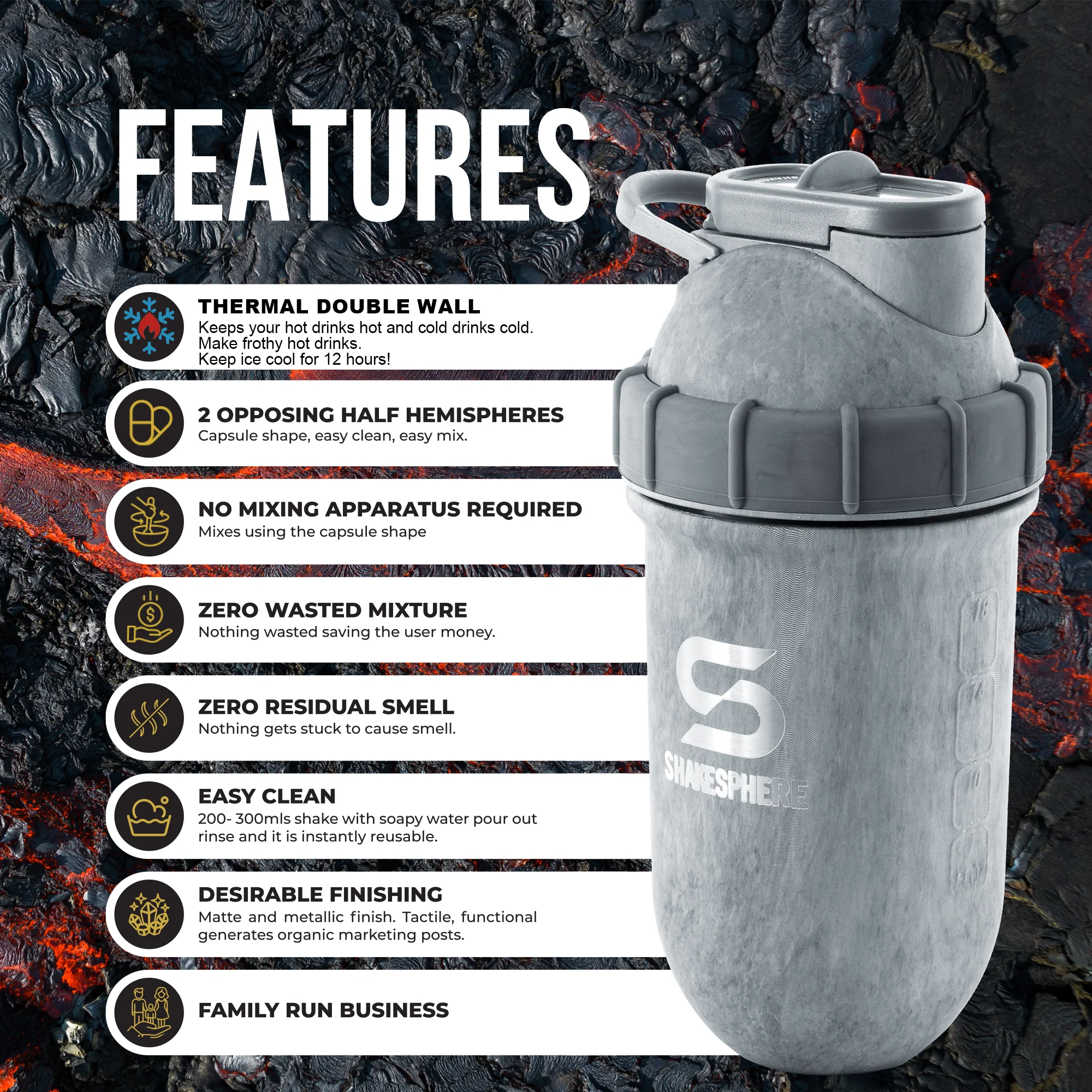 Protein shaker bottle 24.6 Fl Oz Double Wall Steel Concrete - Image 15