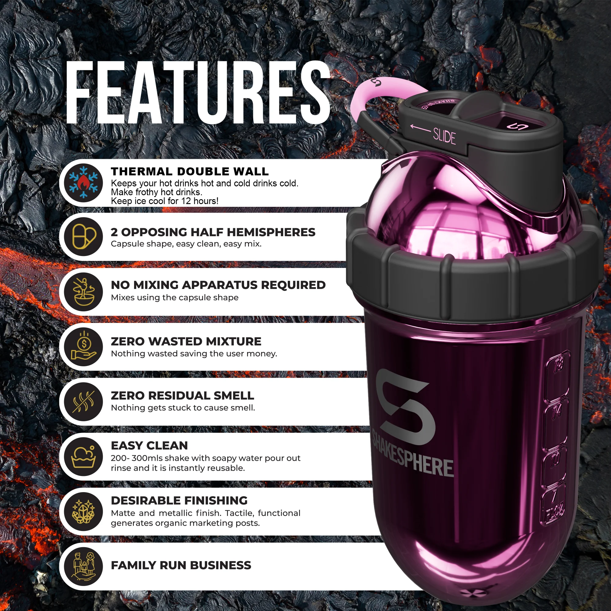 Protein shaker bottle 24.6 Fl Oz Double Wall Steel Mirrored Pink - Image 10