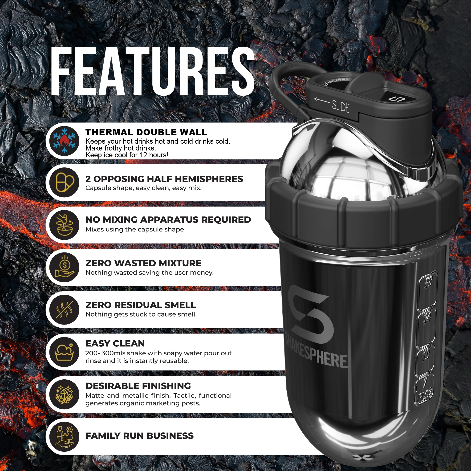 Protein shaker bottle 24.6 Fl Oz Double Wall Steel Mirrored Silver - Image 10