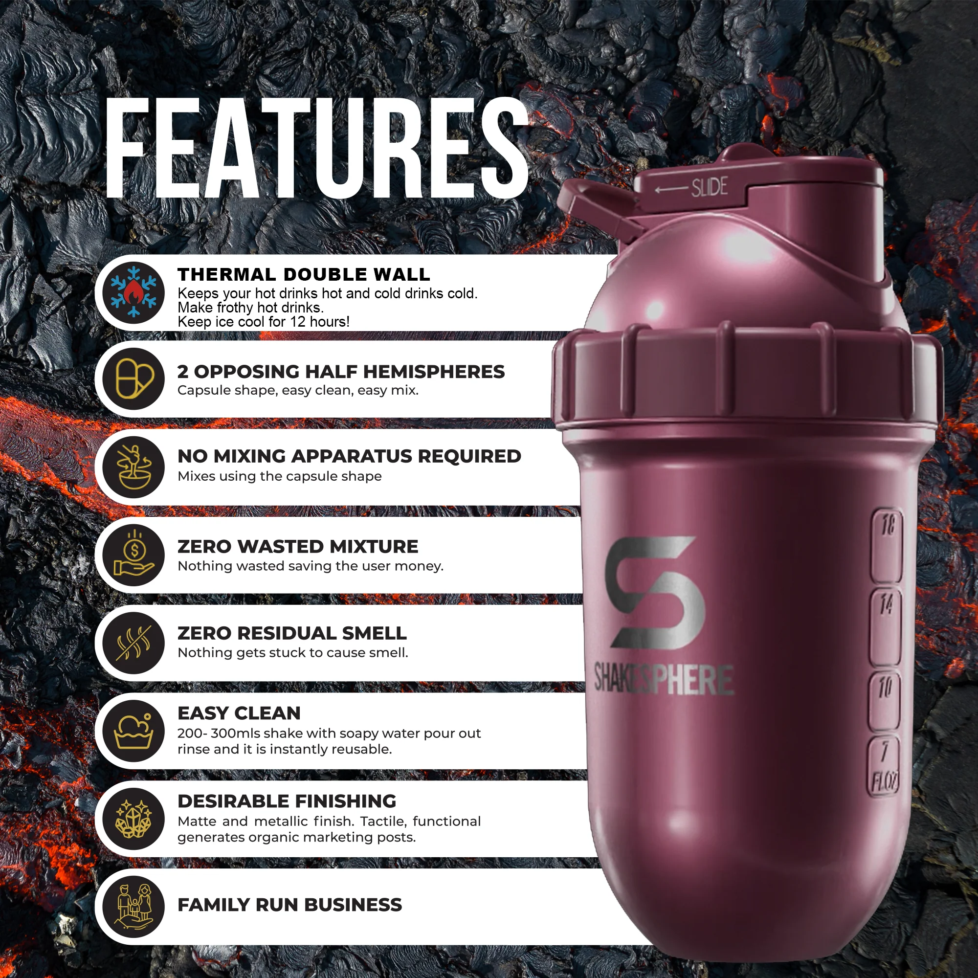 Protein shaker bottle 24.6 Fl Oz Double Wall Steel Rose Gold - Image 4