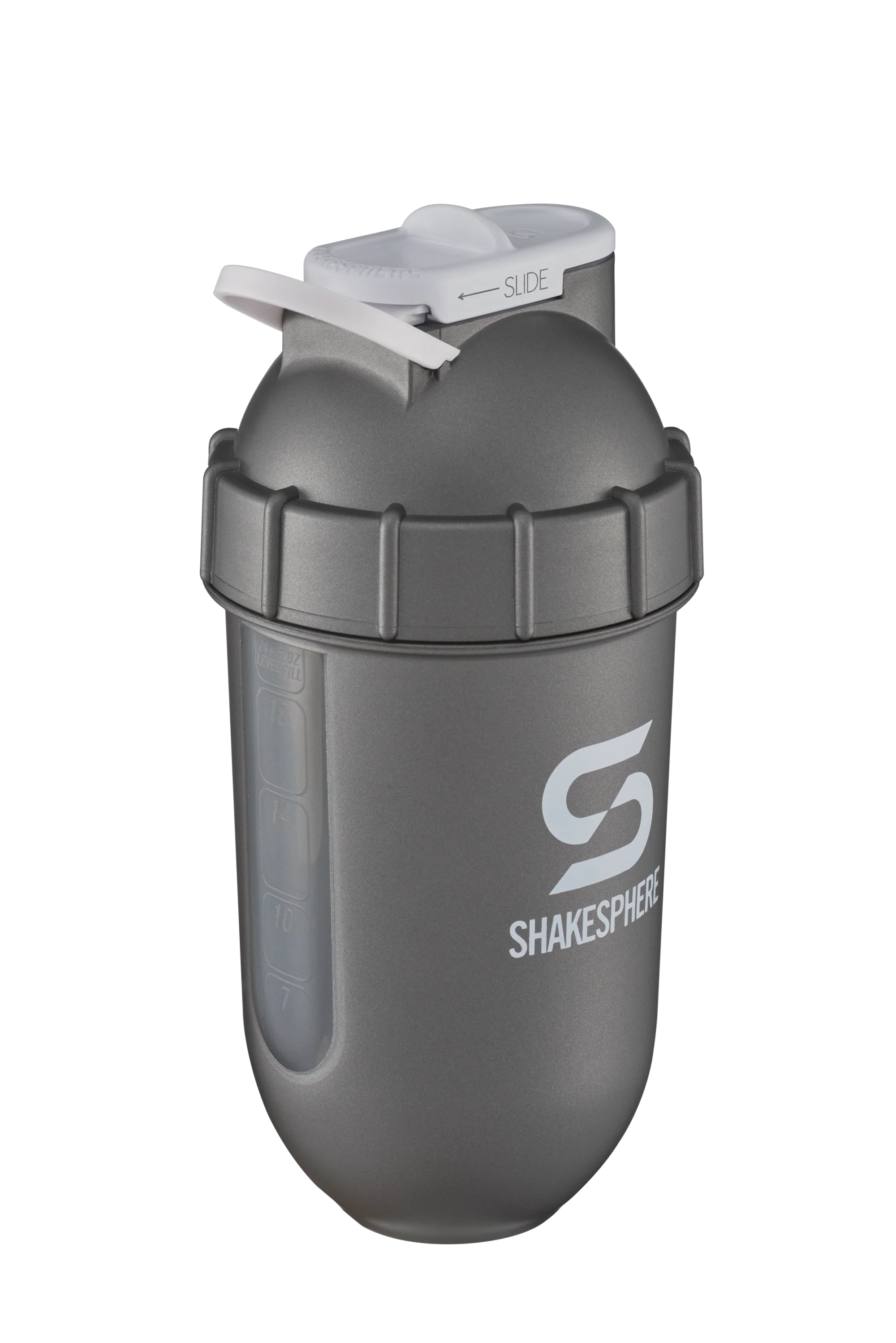 Protein shaker bottle 700mls "Tumbler View" Gun Metal/White Logo/Clear Window - Image 14