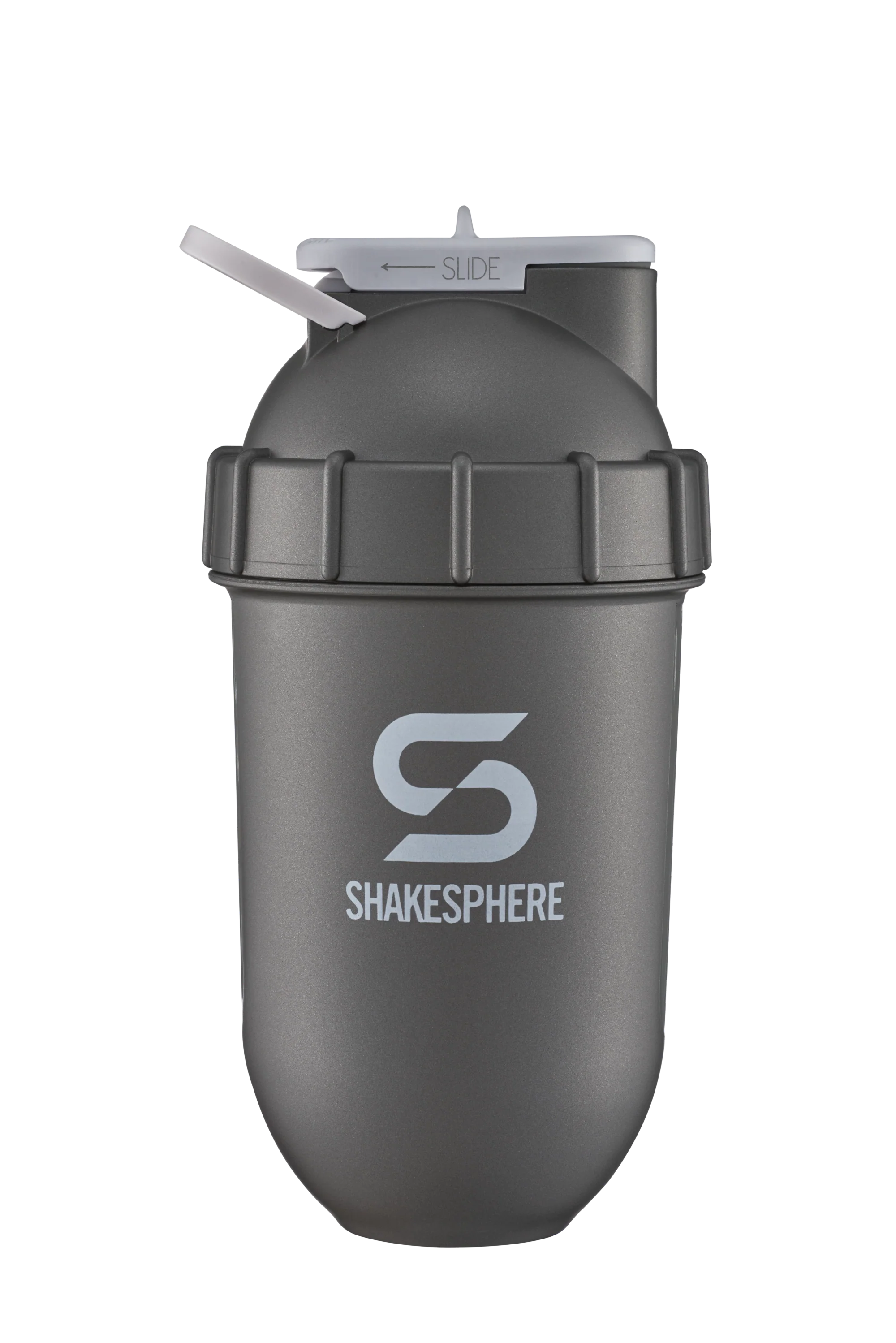 Protein shaker bottle 700mls "Tumbler View" Gun Metal/White Logo/Clear Window - Image 16