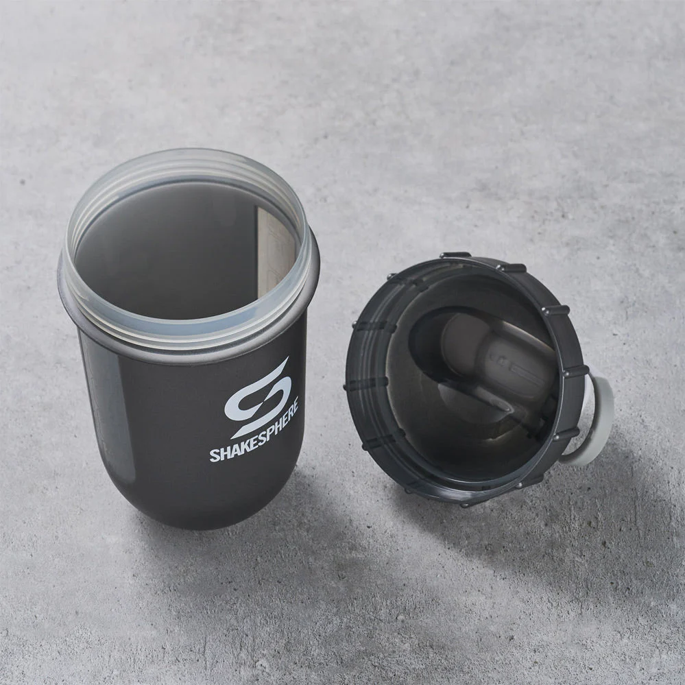 Protein shaker bottle 700mls "Tumbler View" Gun Metal/White Logo/Clear Window - Image 4