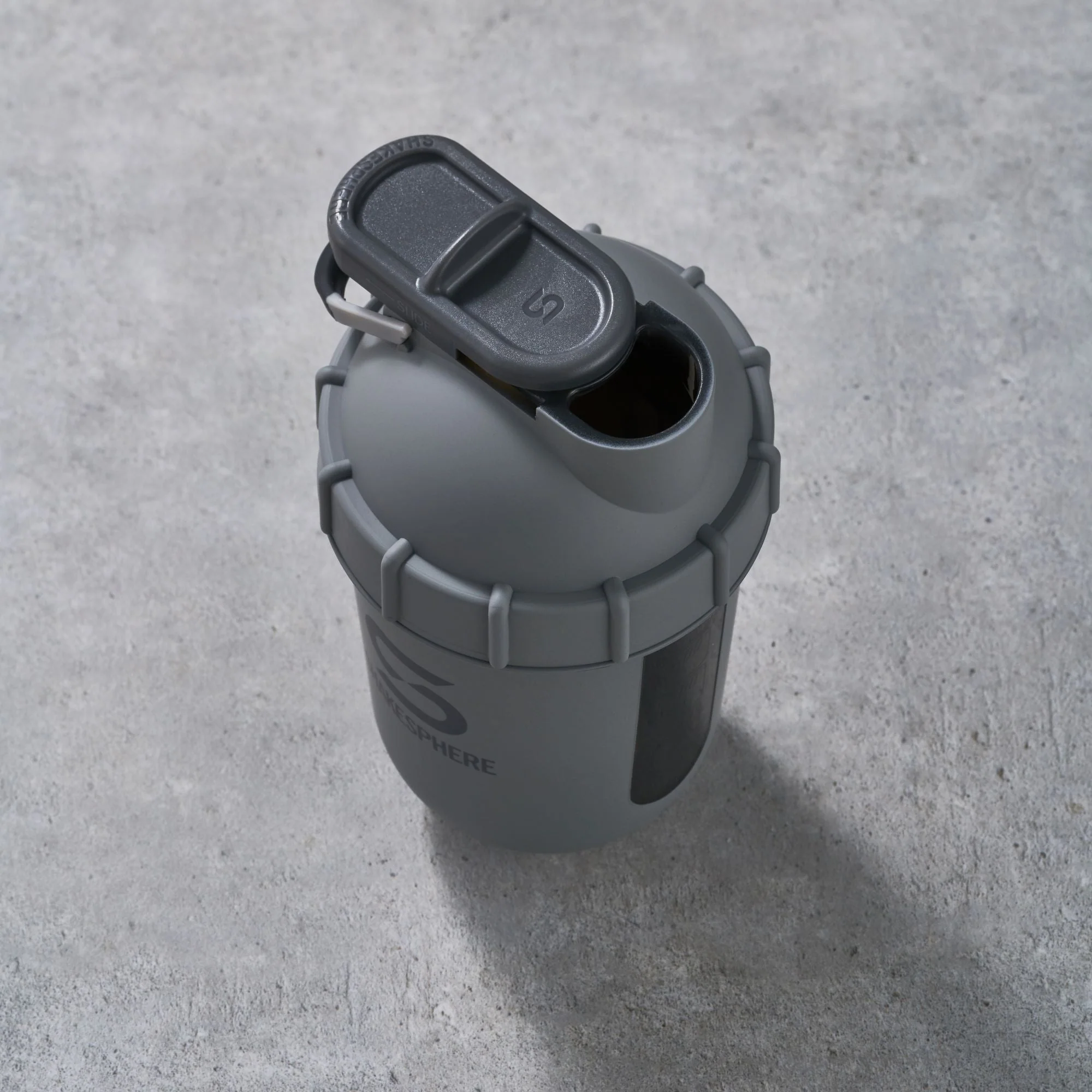 Protein shaker bottle 700mls "Tumbler View" Matte Grey/Grey Logo/Black Window - Image 3
