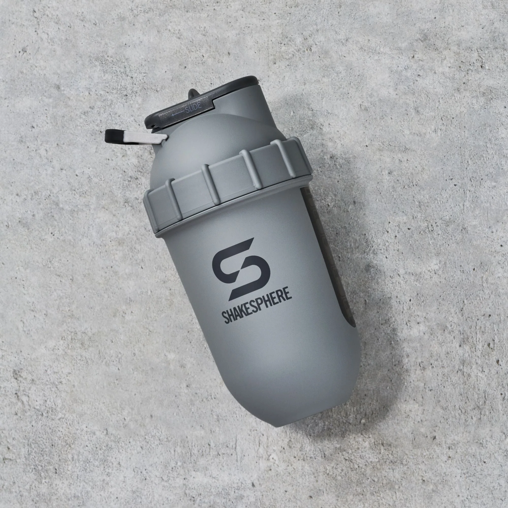 Protein shaker bottle 700mls "Tumbler View" Matte Grey/Grey Logo/Black Window - Image 4
