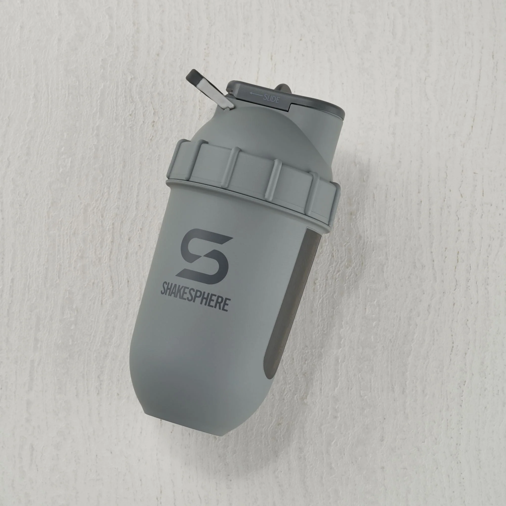 Protein shaker bottle 700mls "Tumbler View" Matte Grey/Grey Logo/Black Window - Image 5