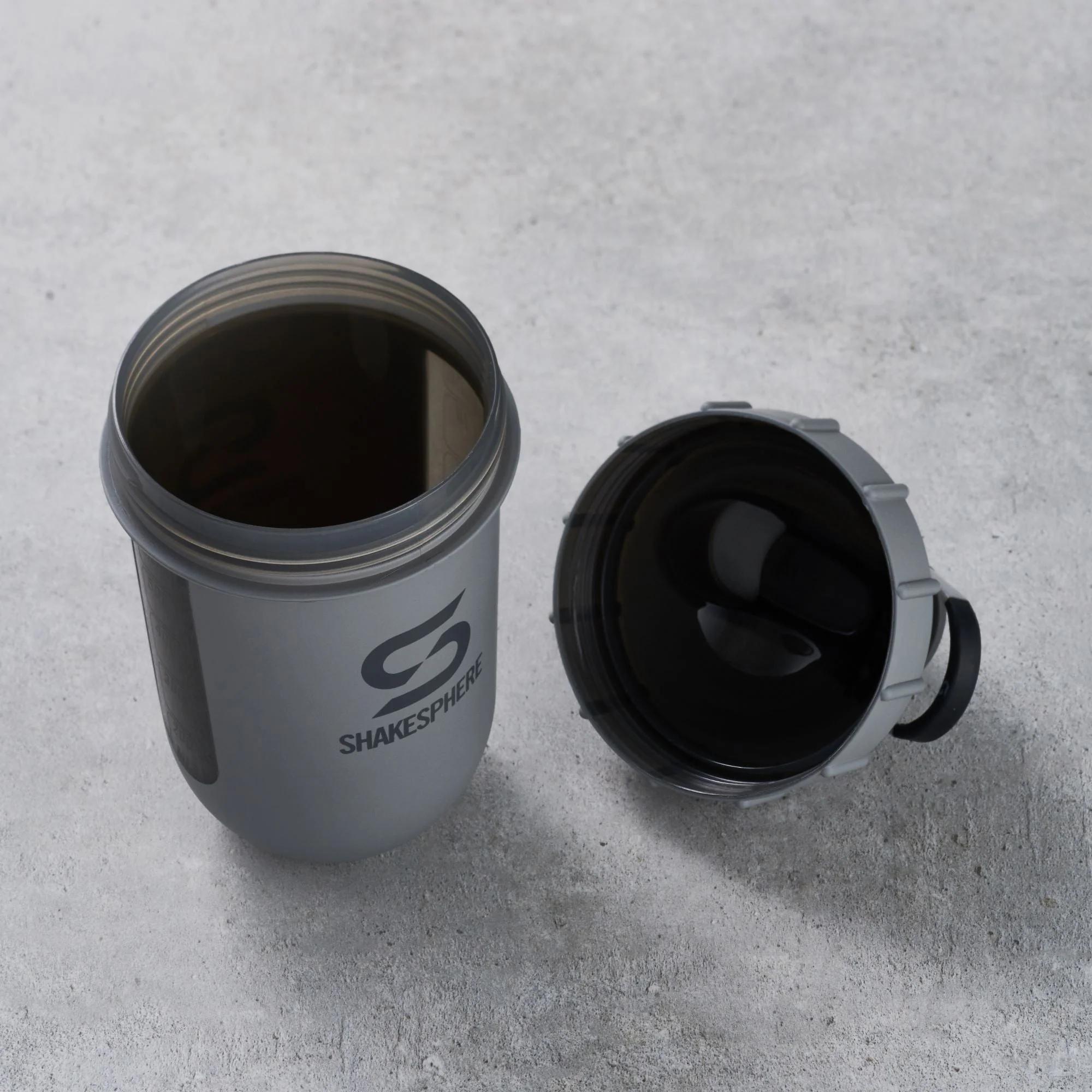Protein shaker bottle 700mls "Tumbler View" Matte Grey/Grey Logo/Black Window - Image 6