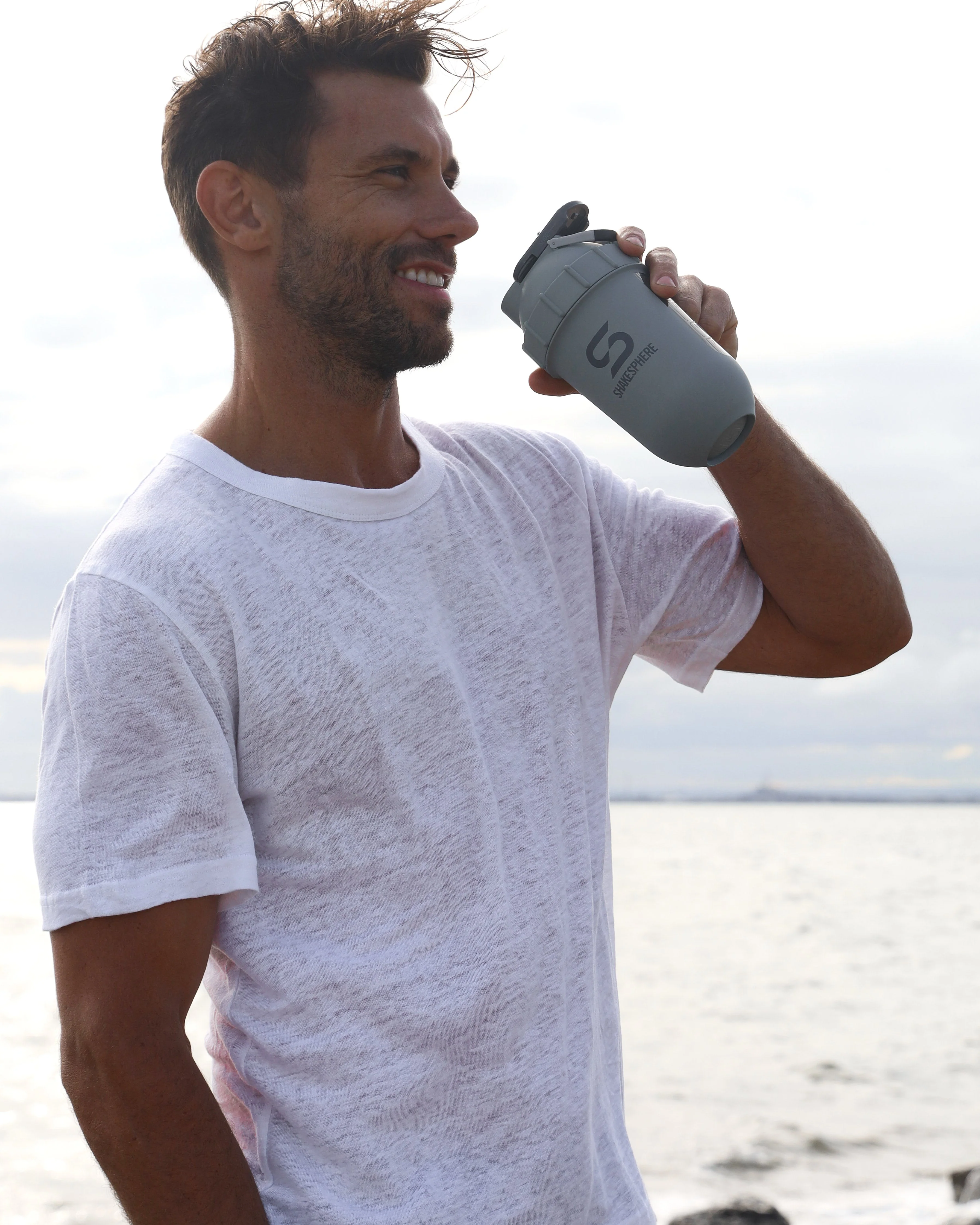 Protein shaker bottle 700mls "Tumbler View" Matte Grey/Grey Logo/Black Window - Image 7