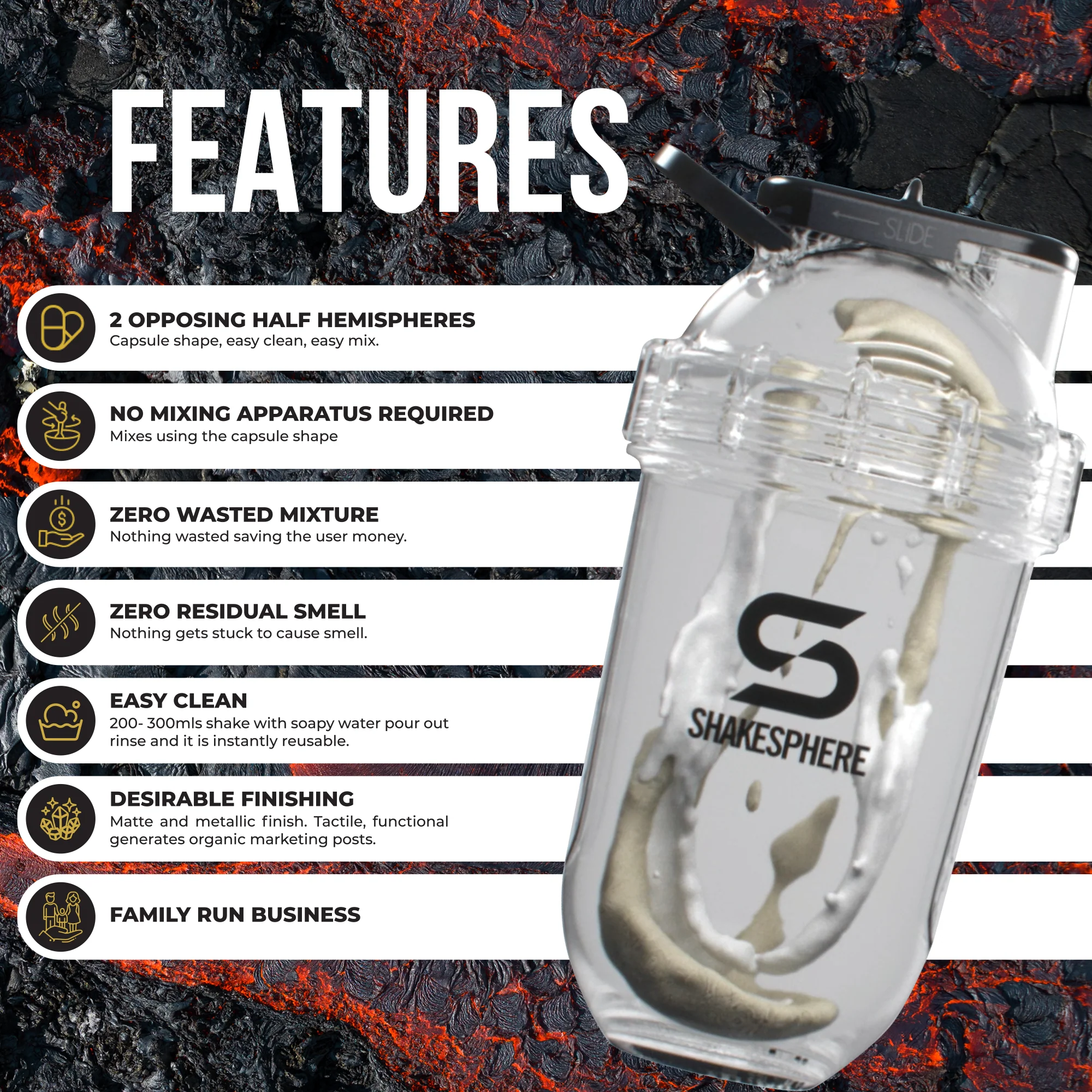 Protein shaker bottle 700mls "Tumbler View" Matte White/Black Window - Image 12