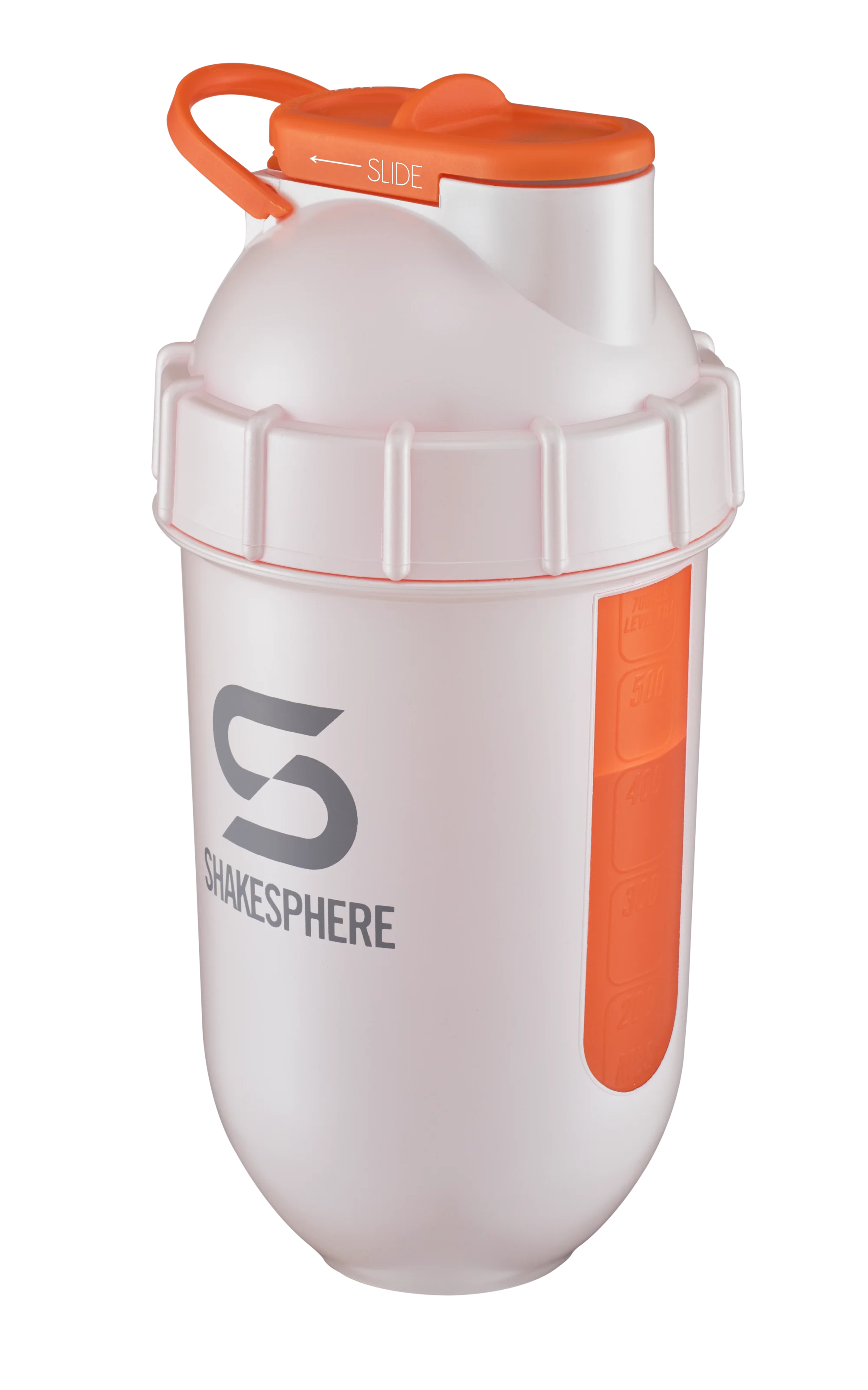 Protein shaker bottle 700mls "Tumbler View" Pearl White/Orange Window - Image 14