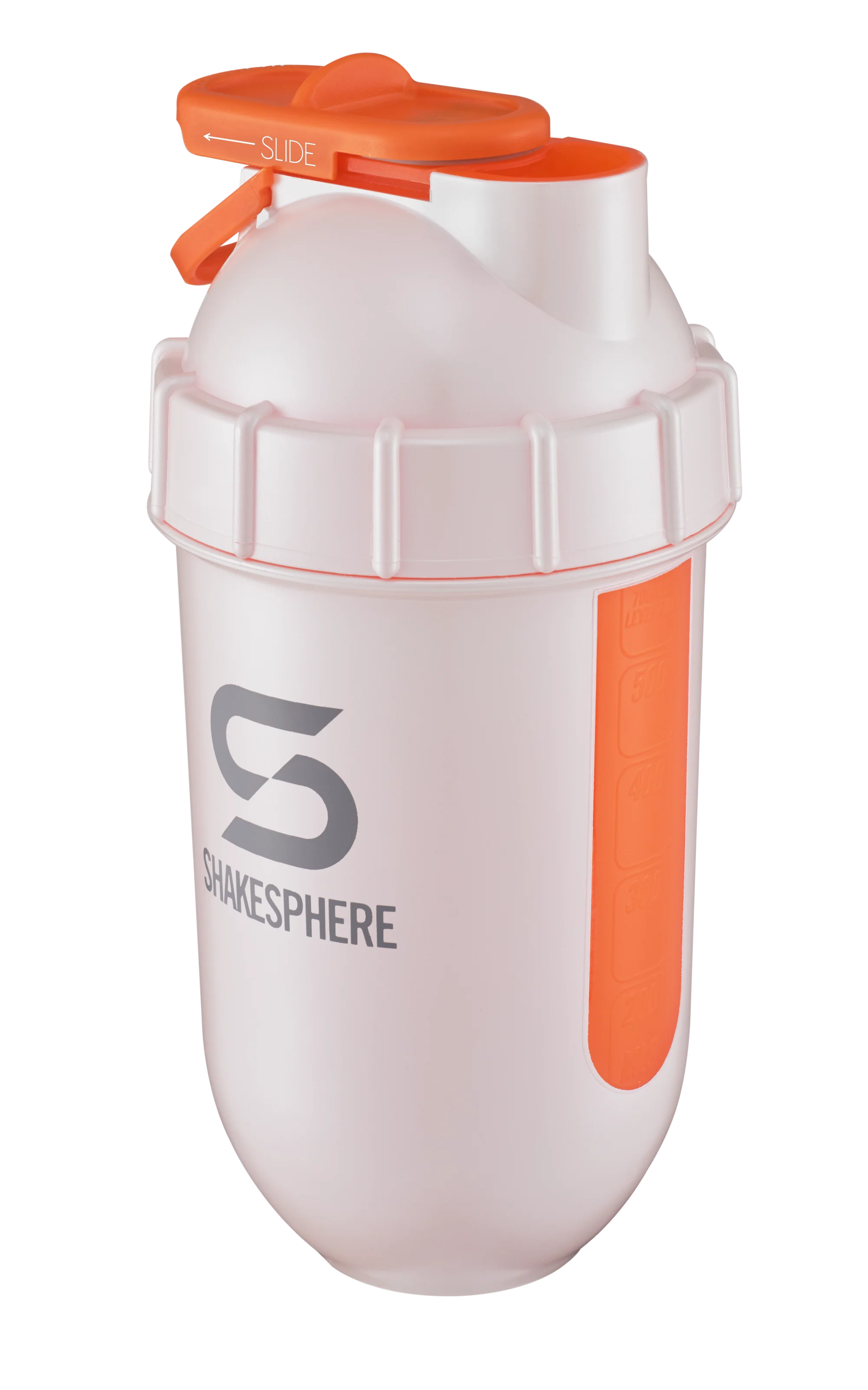 Protein shaker bottle 700mls "Tumbler View" Pearl White/Orange Window - Image 15