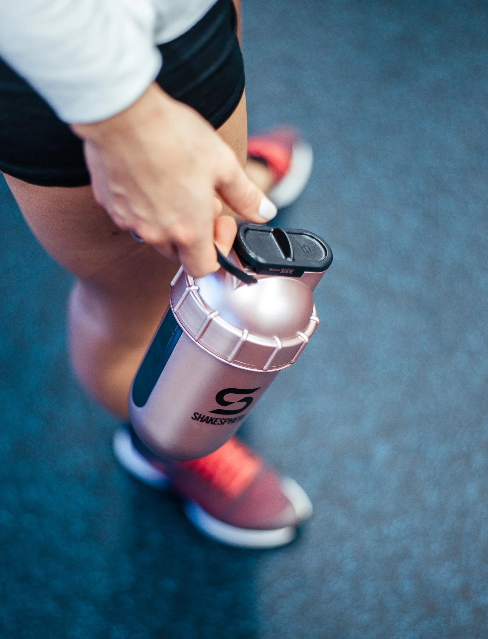 Protein shaker bottle 700mls "Tumbler View" Rose Gold/Black Logo/Black Window - Image 11