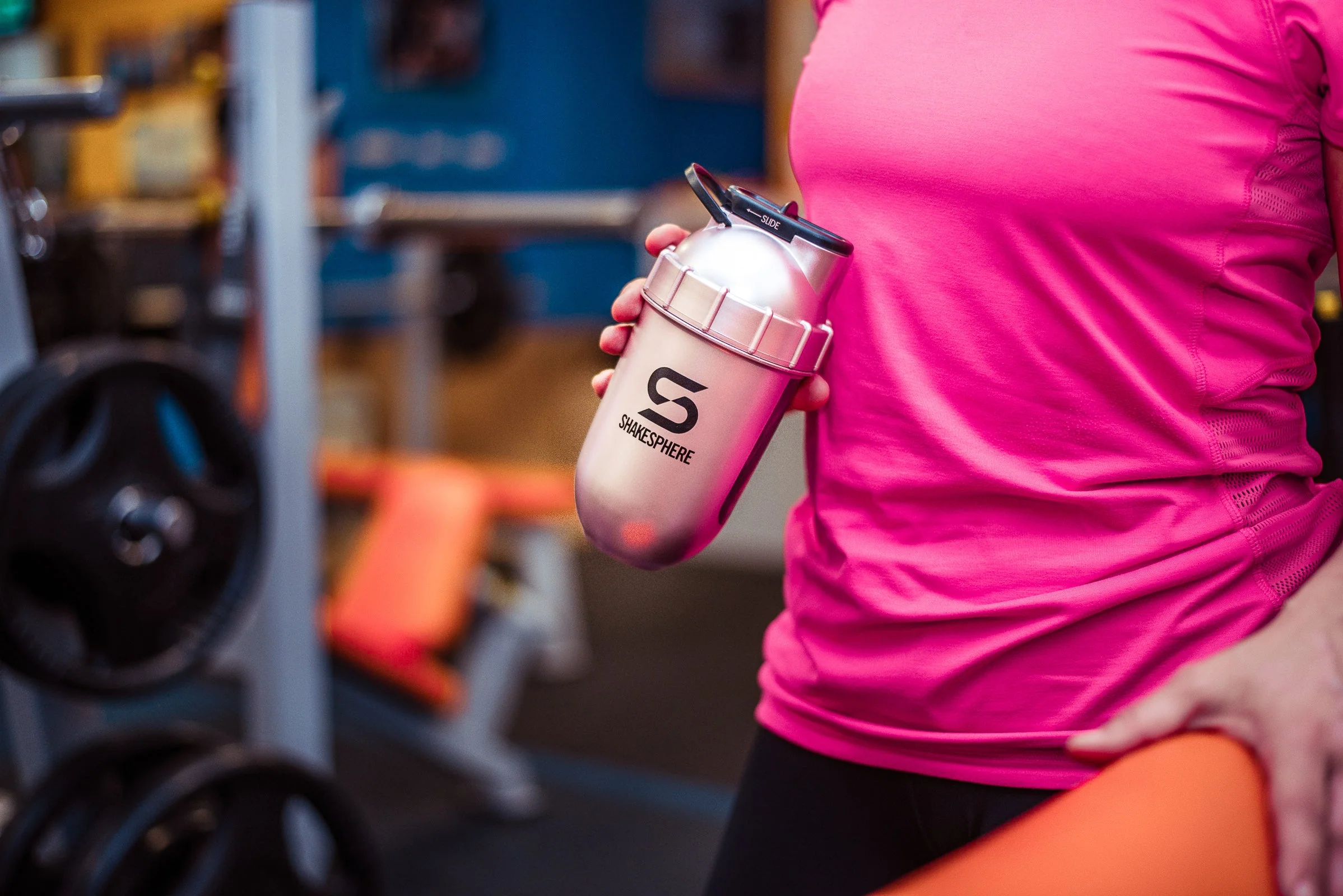 Protein shaker bottle 700mls "Tumbler View" Rose Gold/Black Logo/Black Window - Image 18
