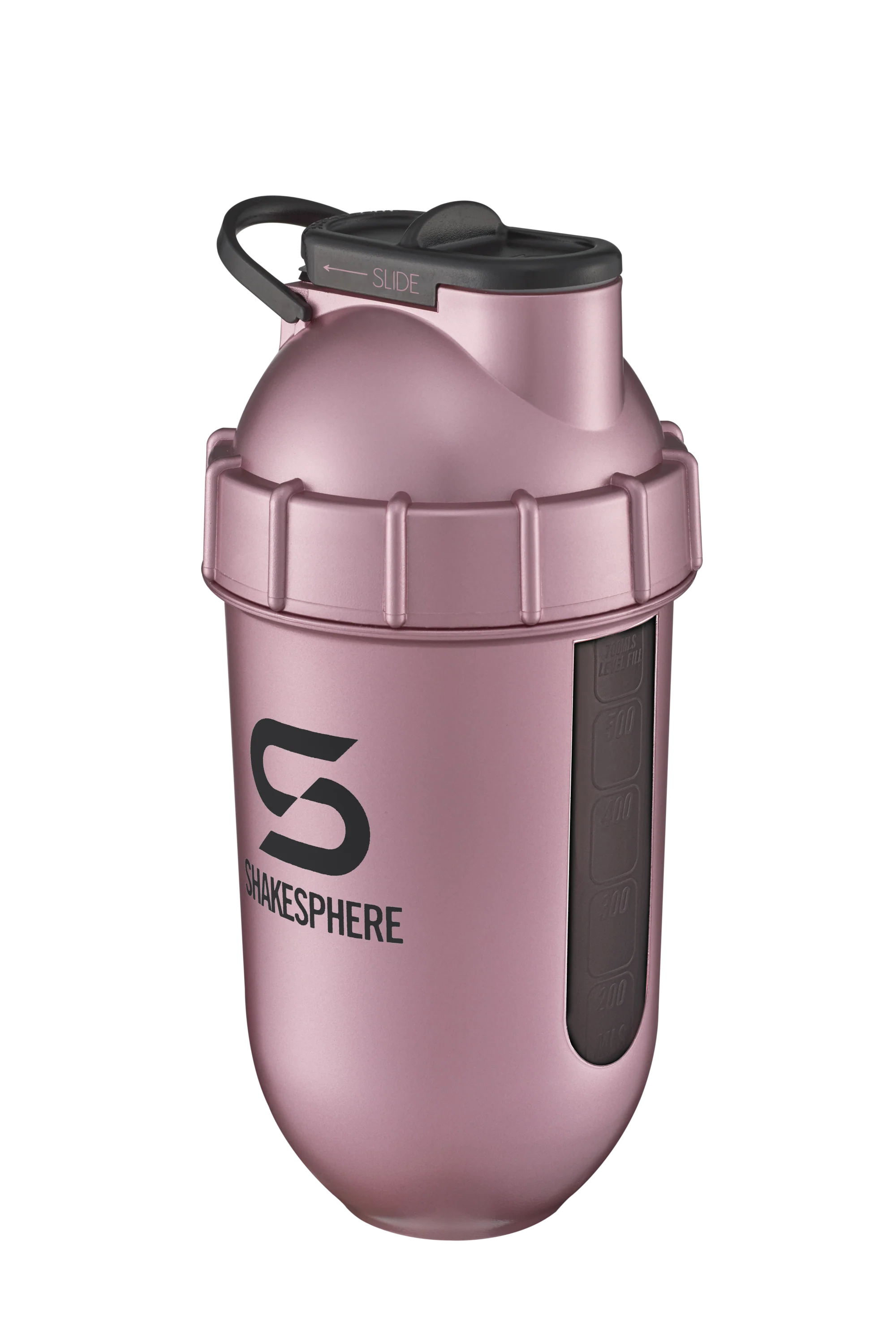 Protein shaker bottle 700mls "Tumbler View" Rose Gold/Black Logo/Black Window - Image 20