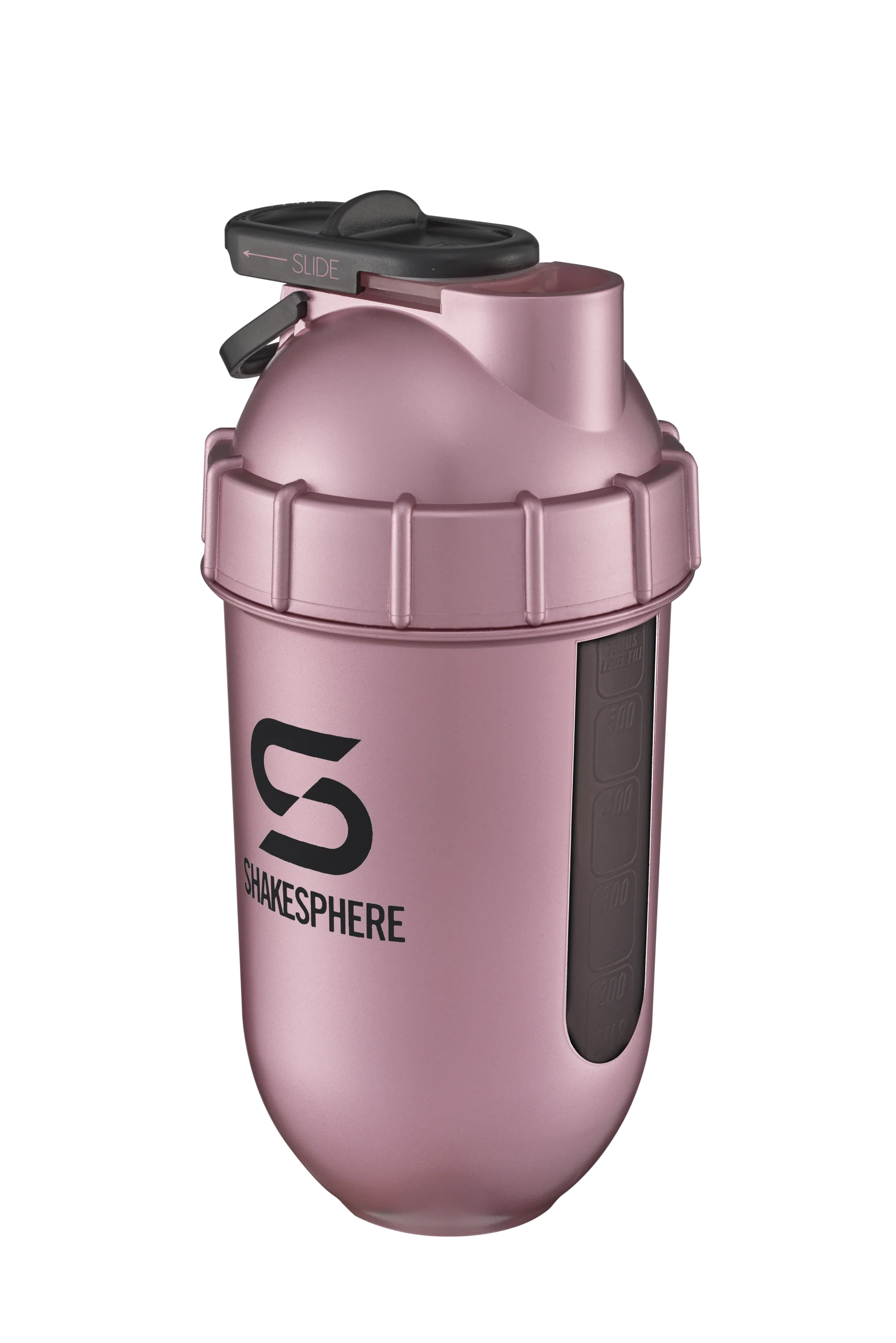 Protein shaker bottle 700mls "Tumbler View" Rose Gold/Black Logo/Black Window - Image 22
