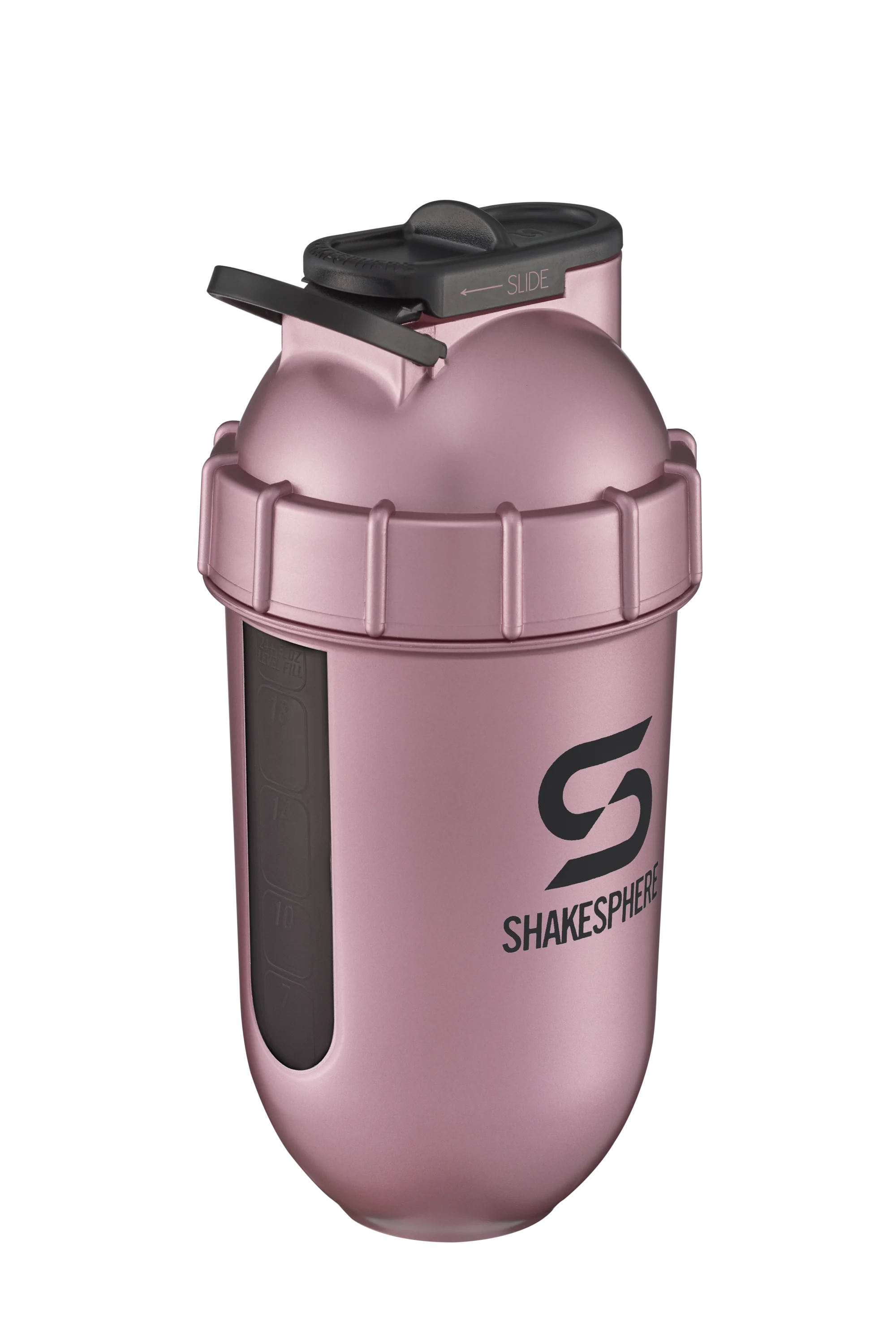Protein shaker bottle 700mls "Tumbler View" Rose Gold/Black Logo/Black Window - Image 24