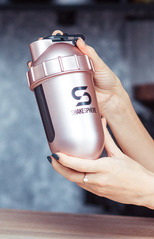 Protein shaker bottle 700mls "Tumbler View" Rose Gold/Black Logo/Black Window - Image 6