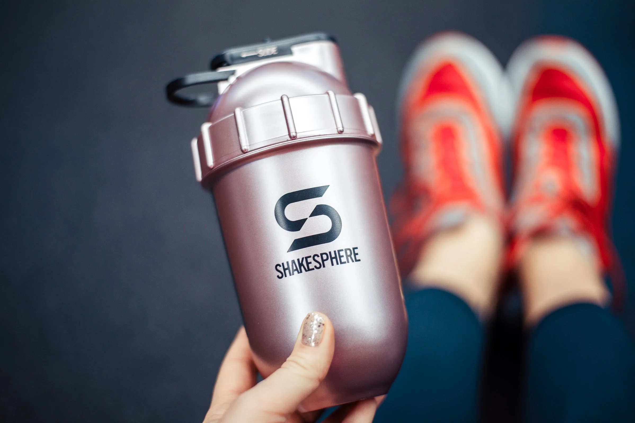 Protein shaker bottle 700mls "Tumbler View" Rose Gold/Black Logo/Black Window - Image 7