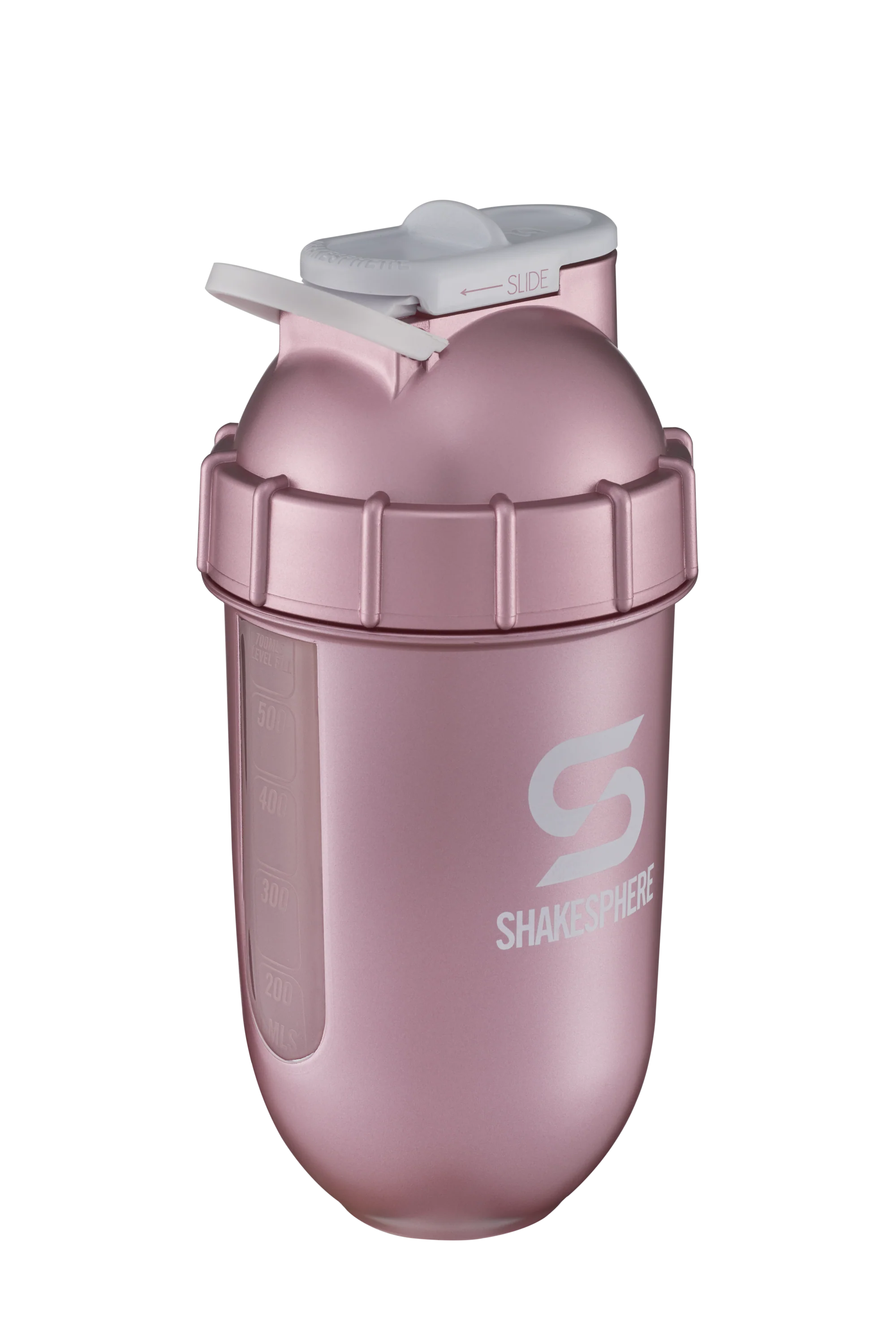 Protein shaker bottle 24.6 Fl Oz ShakeSphere Tumbler View Rose Gold/White Logo/Clear Window - Image 4