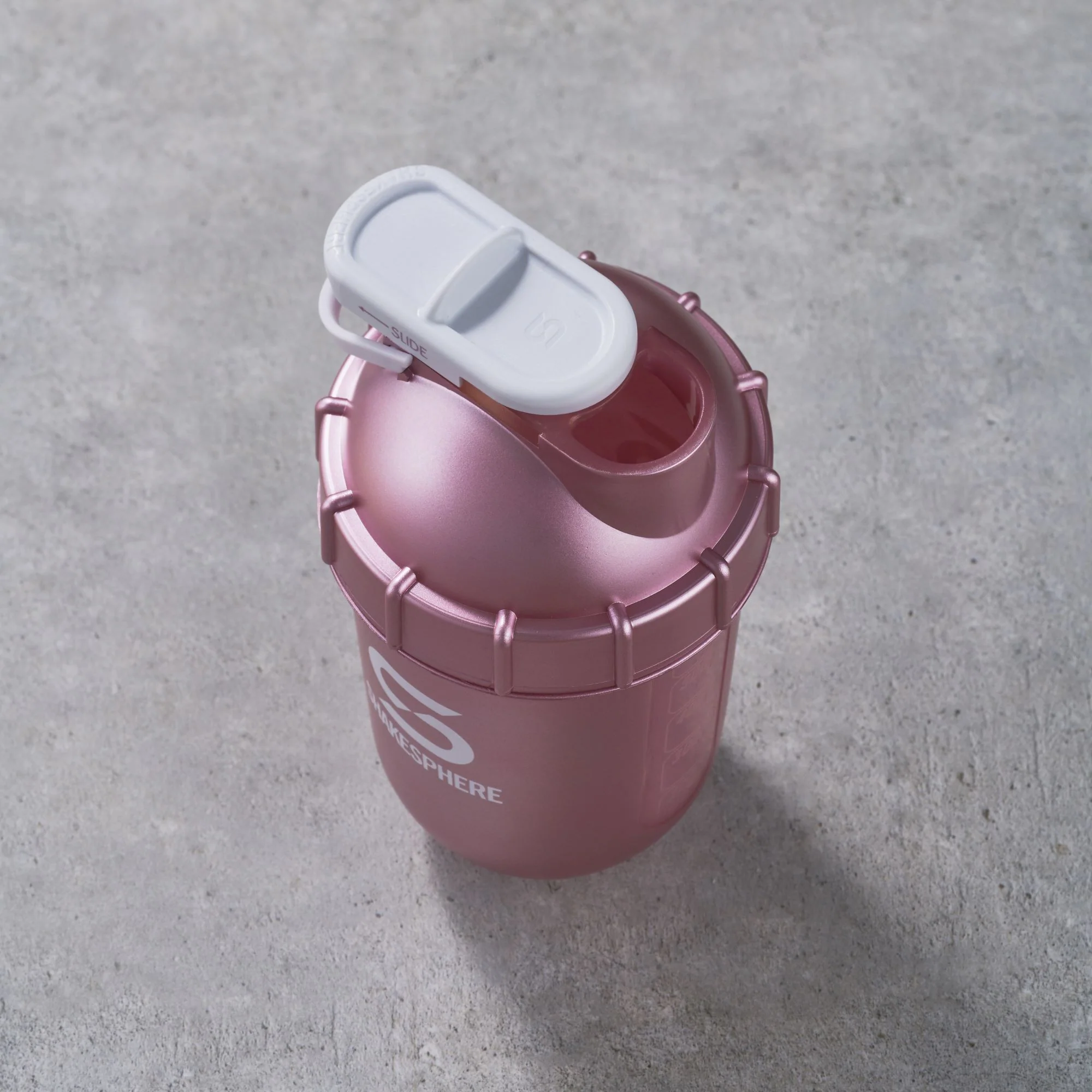 Protein shaker bottle 24.6 Fl Oz ShakeSphere Tumbler View Rose Gold/White Logo/Clear Window - Image 7
