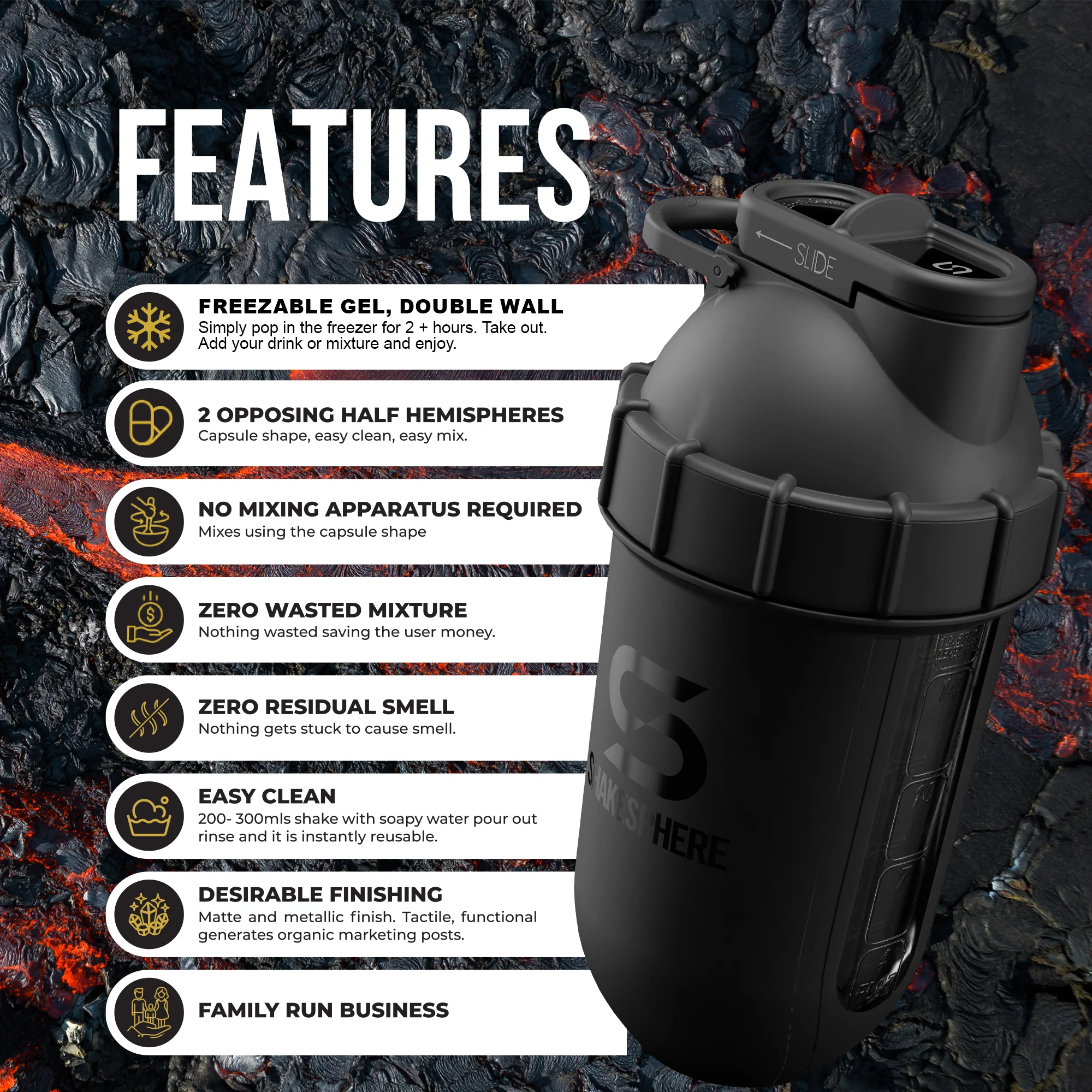 ShakeSphere Tumbler Cooler Shaker Matte Black - Image 17