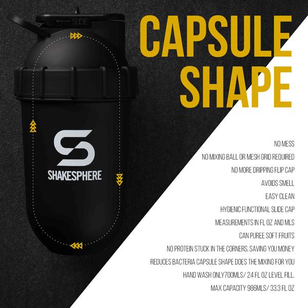 Protein shaker bottle 700mls "Tumbler Original" Glossy Black/Black Logo - Image 8