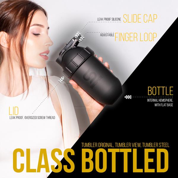 Protein shaker bottle 700mls "Tumbler Original" Glossy Black/Black Logo - Image 9