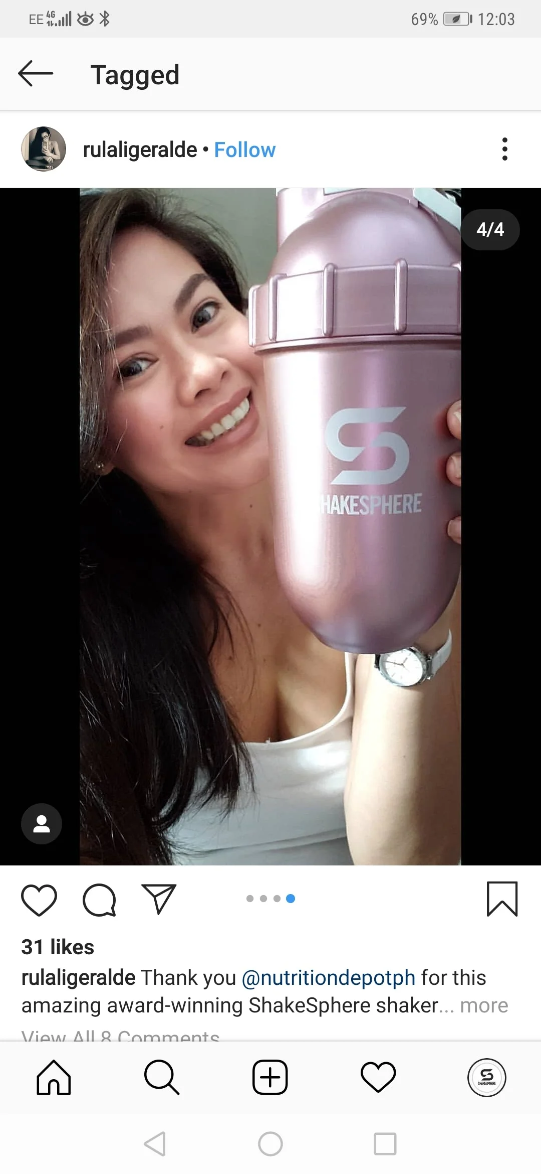 Protein shaker bottle 700mls "Tumbler Original" Rose Gold/White Logo - Image 10