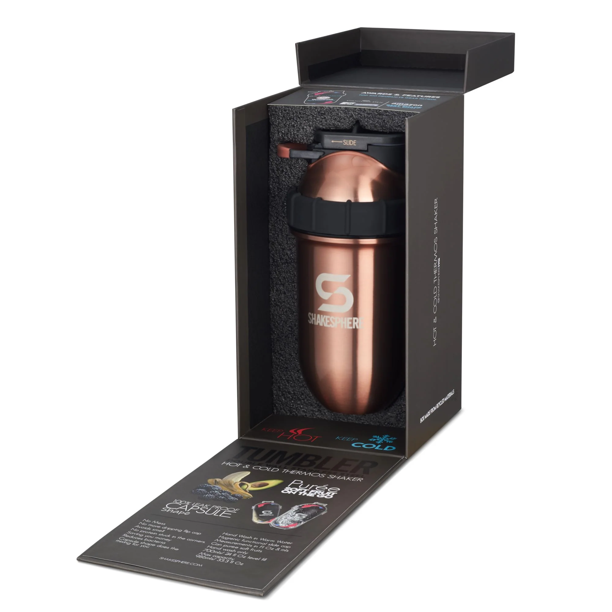Protein shaker bottle 24.6 Fl Oz Tumbler Double Wall Steel Copper - Image 6