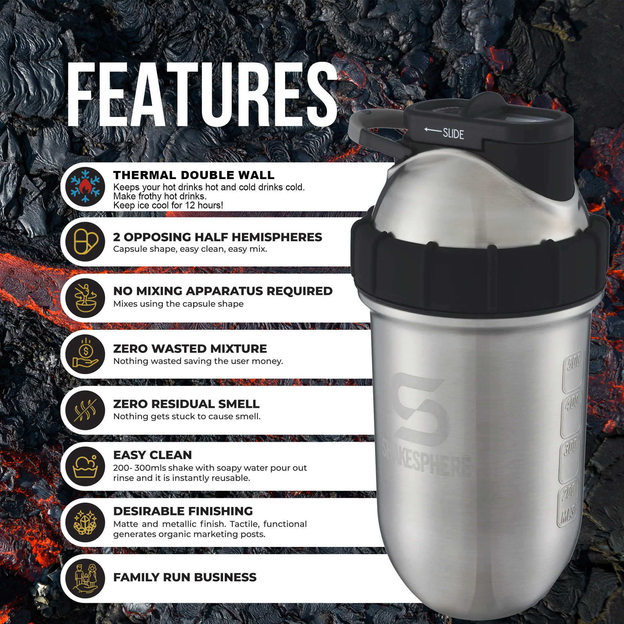 Protein shaker bottle 24.6 Fl Oz ShakeSphere Tumbler Double Wall Steel Original - Image 14
