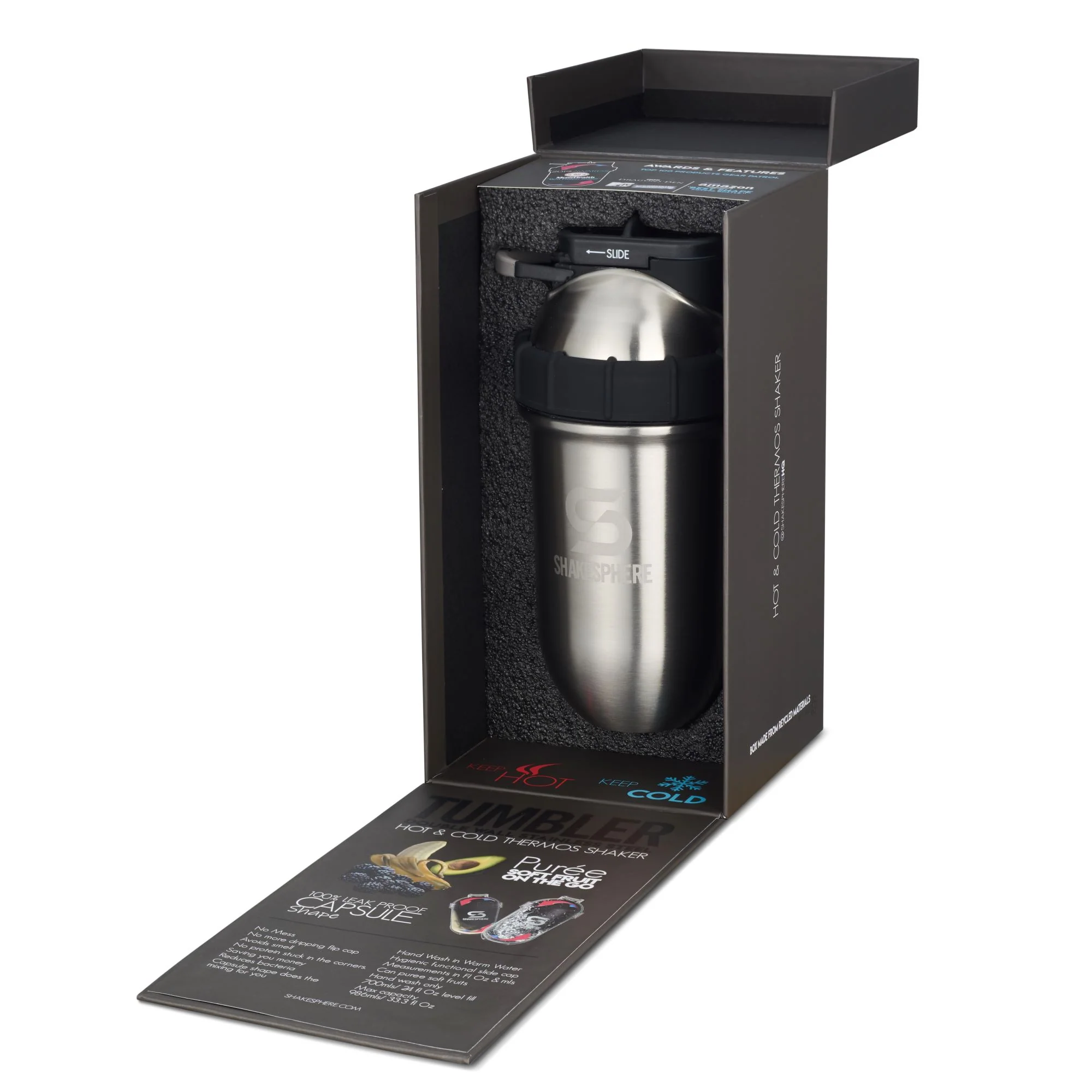 Protein shaker bottle 24.6 Fl Oz ShakeSphere Tumbler Double Wall Steel Original - Image 6